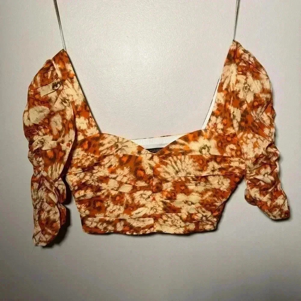 NWOT Zara Geometric Floral Print Cotton  Cropped Top S - Picture 4 of 8